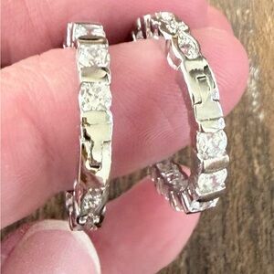 Silver sparkly Hoop Earrings silver 925 formal